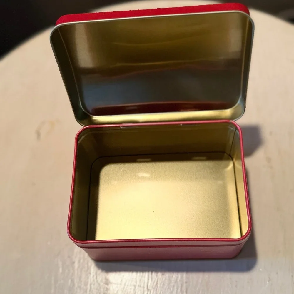 Red Tin Box Poinsettia‎ Flowers Holiday Christmas Storage Keepsake